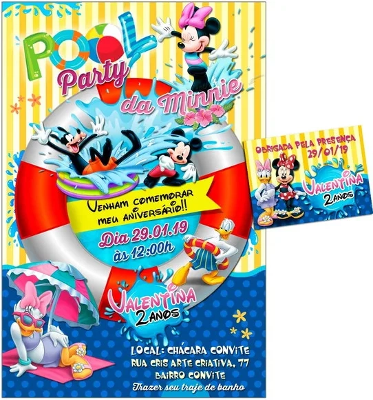 CONVITE DIGITAL C/TAG Pool Party Minnie 2