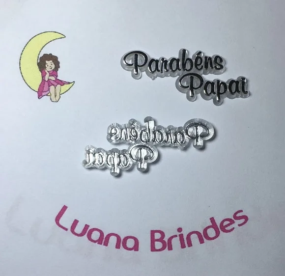 Plaquinhas com Frase parabéns Papai Prateada Pct C/10und