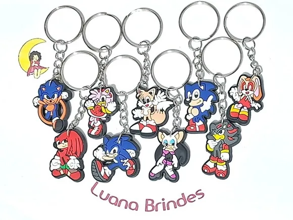 Chaveiro Turma do Sonic Emborrachado Pacote com 9 Unidades