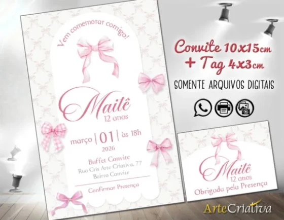 Convite Digital C/tag Menina Coquette 4