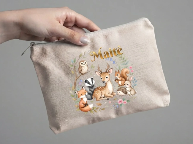 Lembrancinha Nécessaire Personalizada Algodão Cru 20x15 Estampa DTF Bosque Encantado