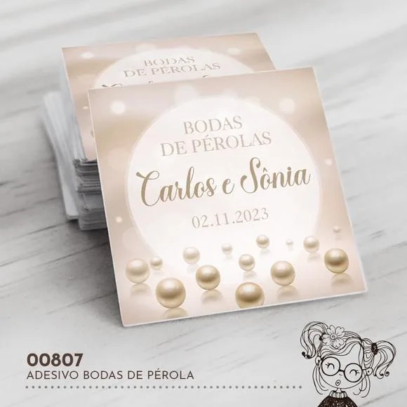 Adesivo Quadrado Bodas de Pérola - 00807