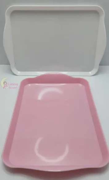 Bandejas pequenas Rosa e Branca de plástico-20cm-pct c/2 uni