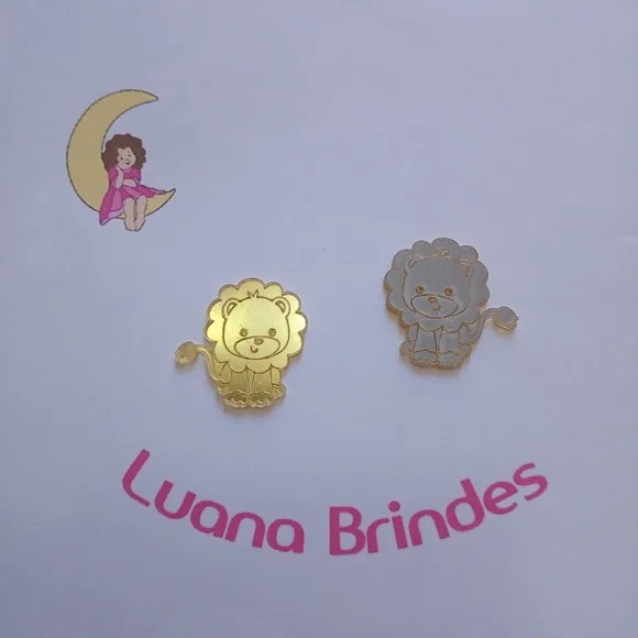 Aplique Leão Acrílico Espelhado Dourado 3,5cm Pct 6 Unid