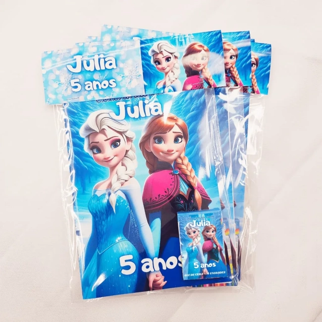 kit Colorir Revista e Giz de cera Personalizado Frozen