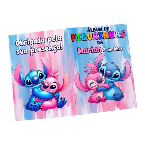 Mini Álbum de Figurinhas Festa Stitch e Angel Personalizado