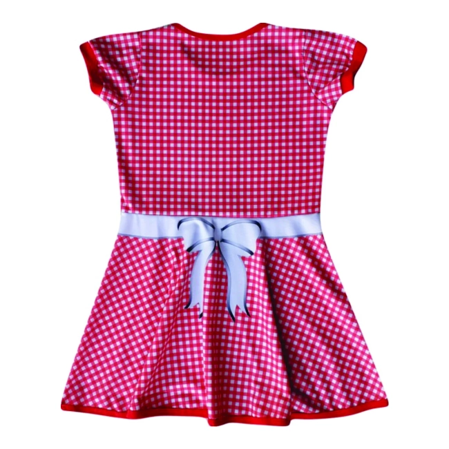 Vestido Infantil Fantasia Camponesa de Contos de Fadas Xadrez Vermelho com Avental e Cesta
