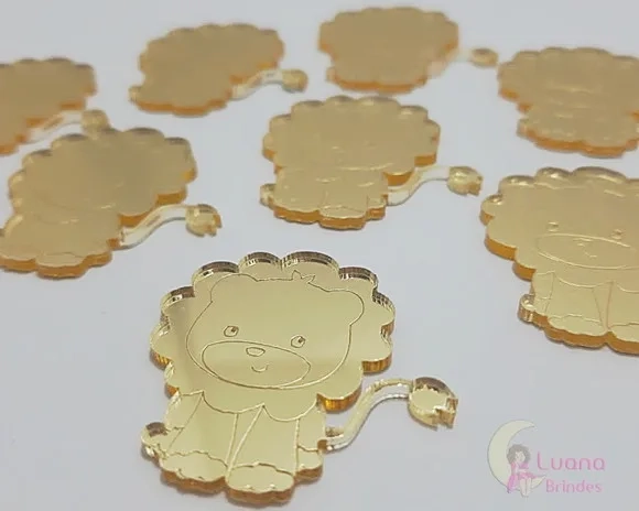 Aplique Leão Acrílico Espelhado Dourado 3,5cm Pct 6 Unid