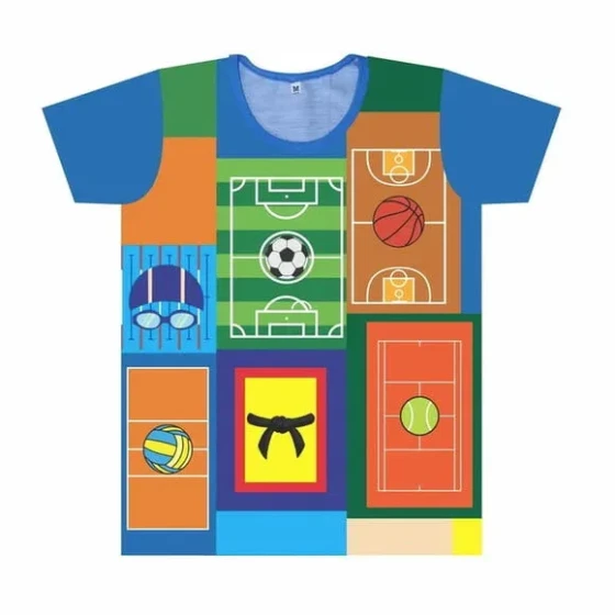 Camiseta Infantil Esportes Colorida – Futebol, Basquete, Vôlei, Natação, Tênis e Judô