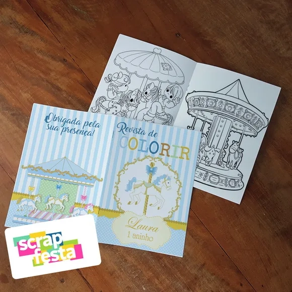 Revista Colorir + Giz Cera Carrossel Encantado Candy Color