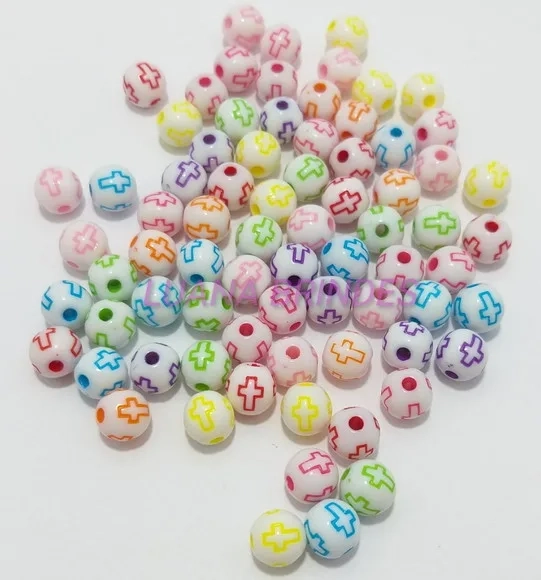 Bolinha Branca com Cruz Colorida 8mm Pct 100 Unidades