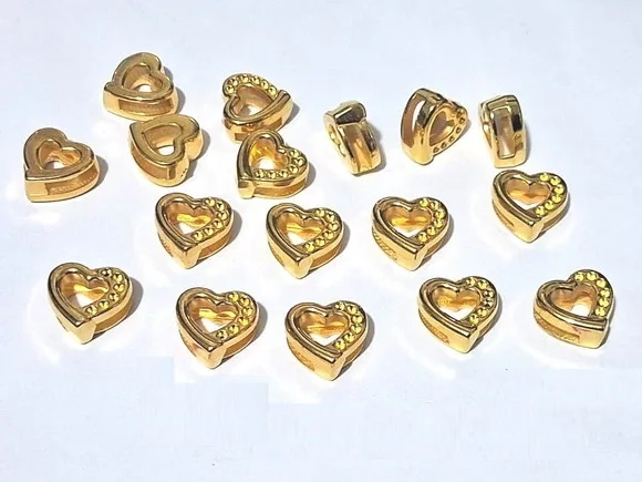 Coração de Abs Dourado com Furo Passante Pacote C/30 Unidade