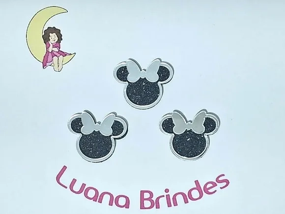 Aplique Minnie Acrílico Espelhado Pacotes com 10 Unidades