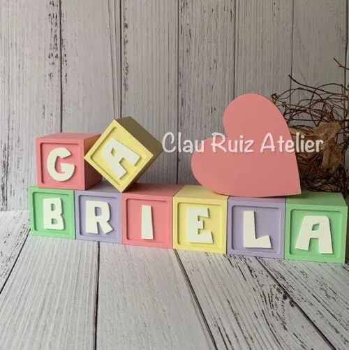 Decoração Bebê Candy Colors - Cubos 6x6cm Ts + Coração