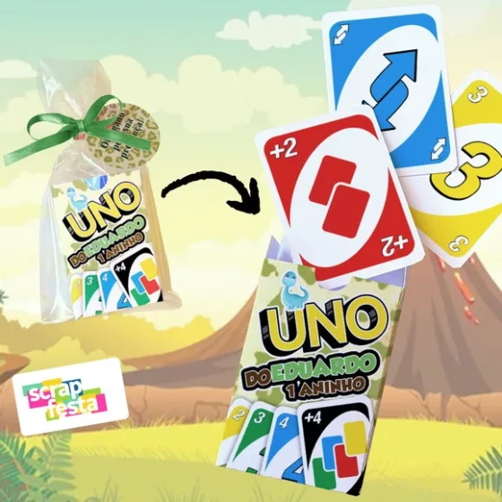Jogo Uno Festa Dinossauro + Saquinho, Fitinha e Tag