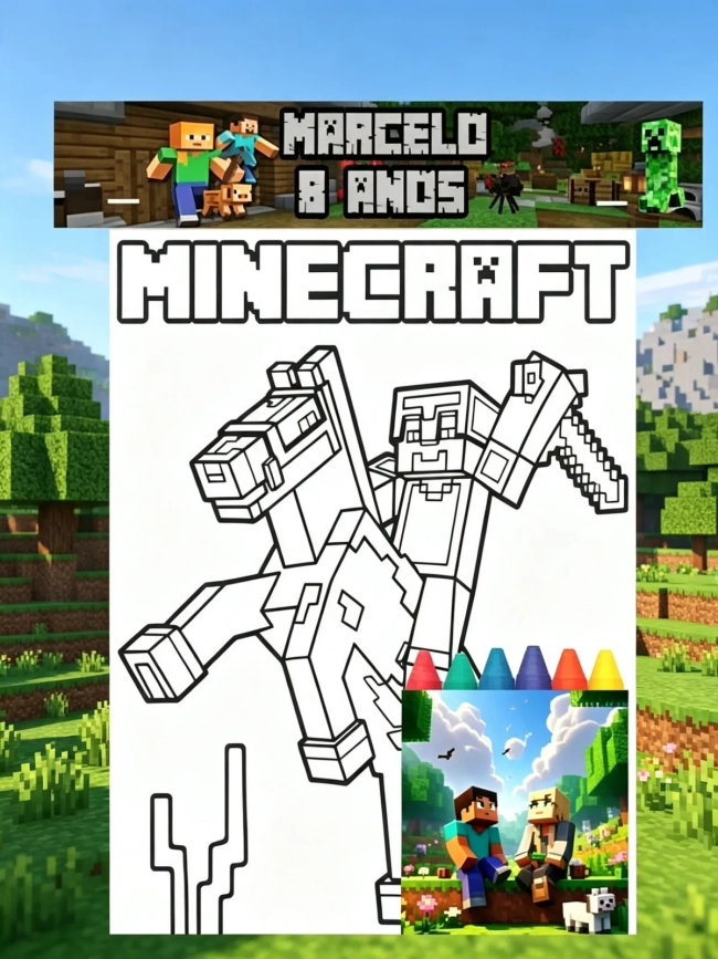 Kit Colorir com Giz de Cera Personalizado do Minecraft