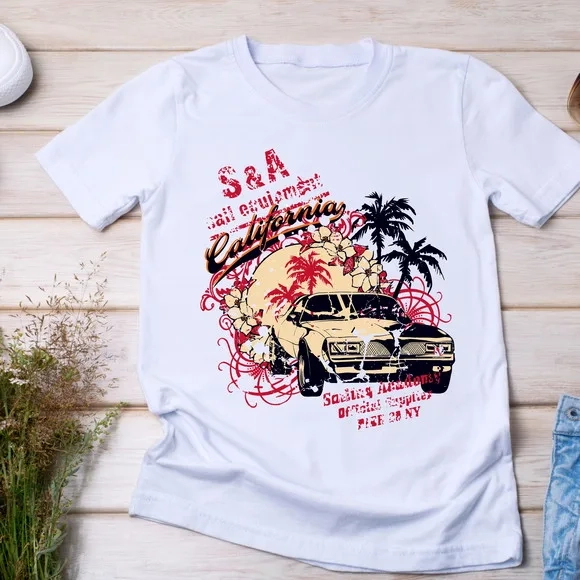 Camiseta Carro Vintage - Estampa California Tropical e Retrô