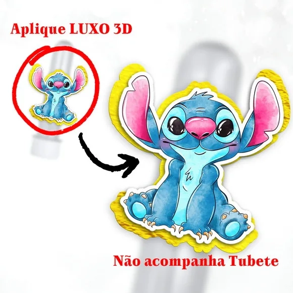 Aplique 3d Stitch e Angel com Relevo Dourado Lembrancinhas