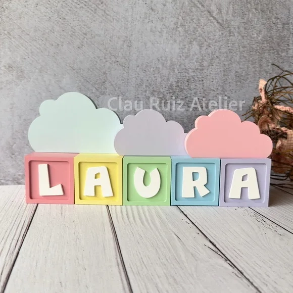 Nuvem Decoração Bebê + Cubos 6x6cm Candy Ts