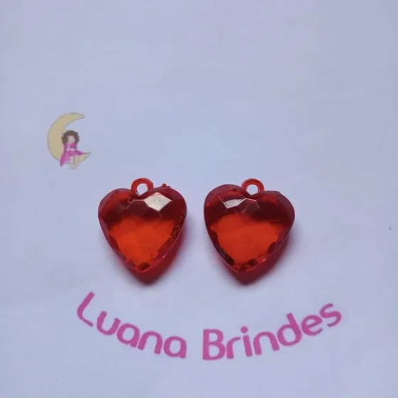 Pingente Coração Vermelho de Acrilico 3cm Pct 10 Unidades