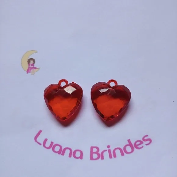 Pingente Coração Vermelho de Acrilico 3cm Pct 10 Unidades
