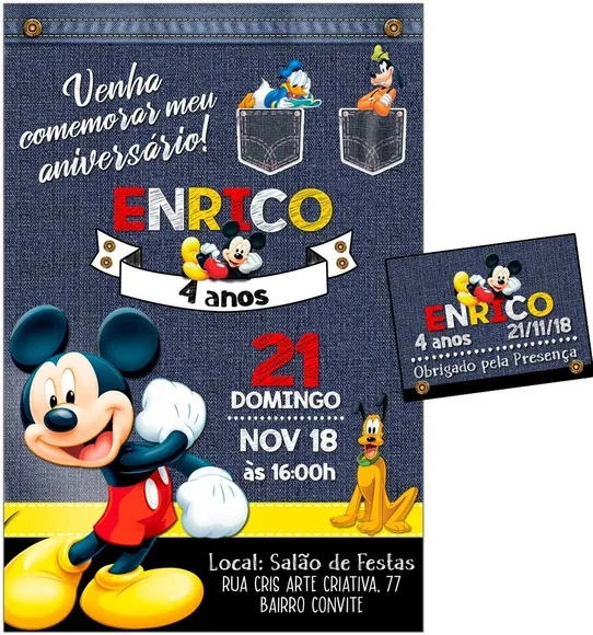 CONVITE DIGITAL C/TAG Mickey Mouse Jeans