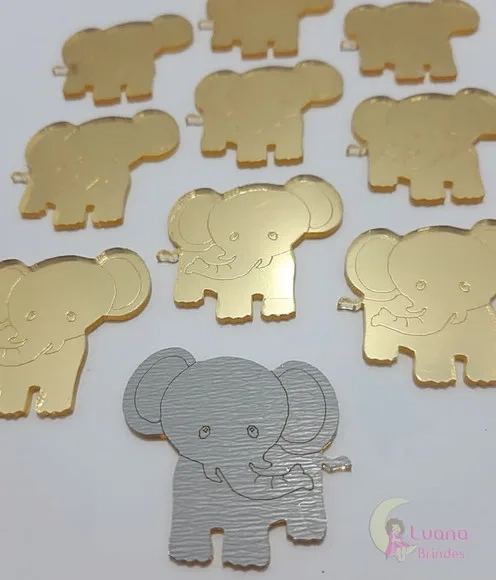 Aplique Elefante Acrílico Espelhado Dourado -pct c/7 un