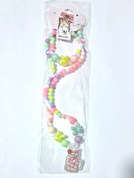 Kit Colar e Pulseira Infantil Acrílico Pacote com 1 Kit