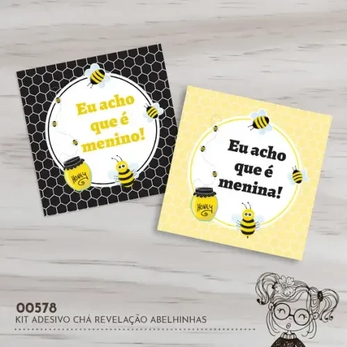 Kit Adesivos Quadrados Chá Revelação Abelhinhas - 00578