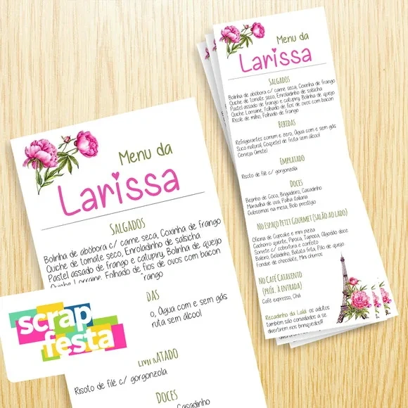 Menu Cardápio Personalizado Festa Paris