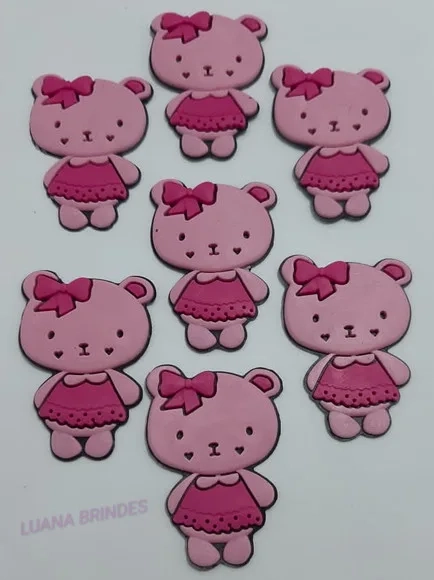 Aplique Ursinha Rosa de Borracha - Pct com 6 Unidades