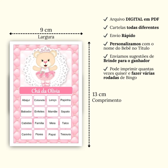Bingo Chá de Bebê Menina Pdf Para Imprimir