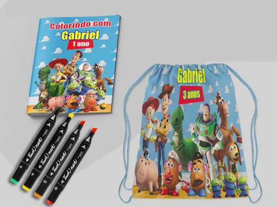 Kit Mochila e Revista de colorir com Canetinhas do Toy Story