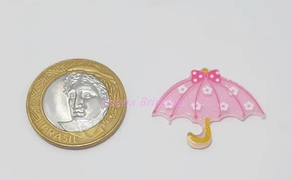 Aplique de Guarda Chuva Rosa em Acrílico - Pct com 6 Unid