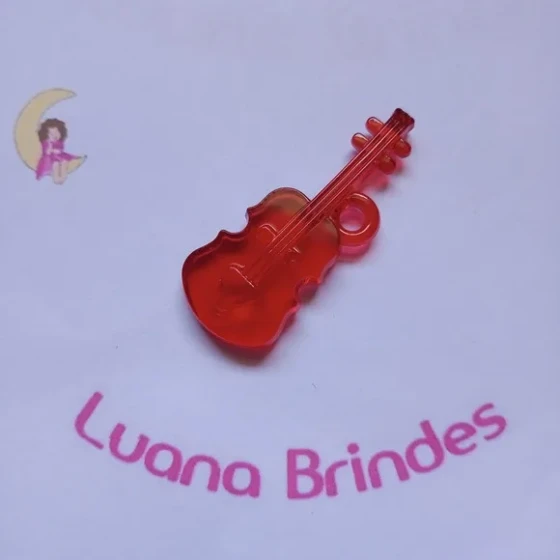 Violão Pingente Vermelho de Acrilico 5,3cm Pct 11 Unidades