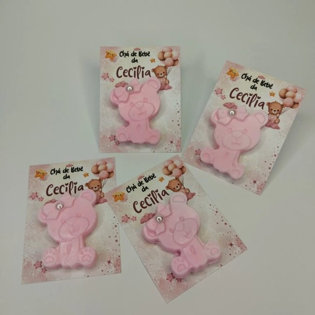 25 uni Lembrancinhas Mini Sabonete Ursinha Rosa Perfumado no Cartão Aniversário, Casamento, Chá de Bebê, Batizado e etc.