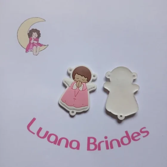 Entremeio Anjinho Rosa Fundo Branco 5cm Pct 4 Unidades