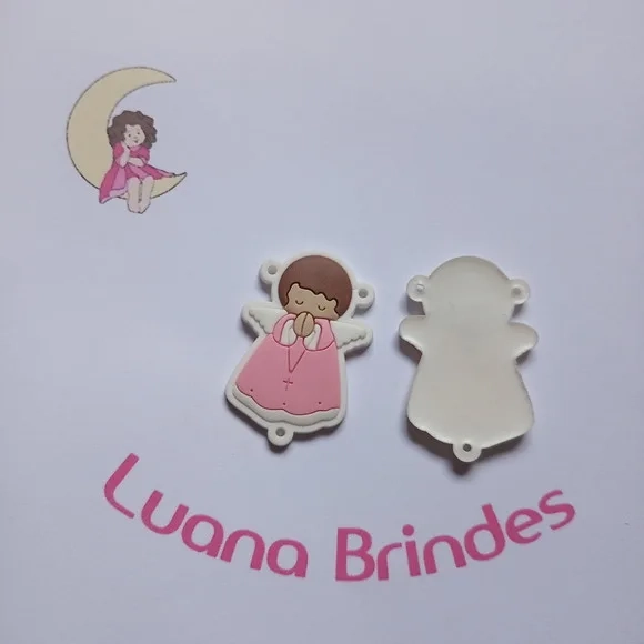 Entremeio Anjinho Rosa Fundo Branco 5cm Pct 4 Unidades
