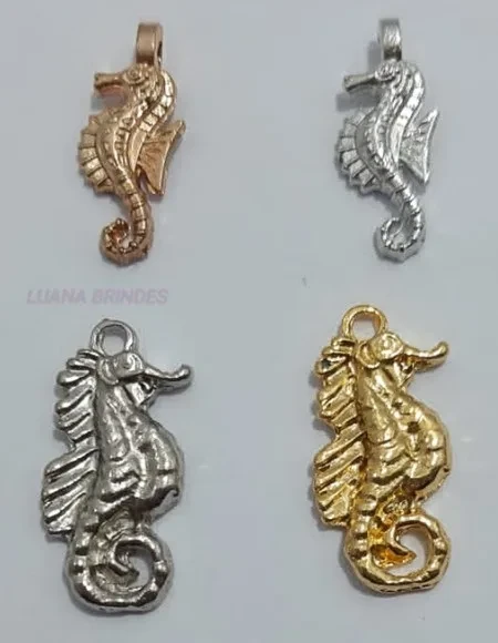 Kit Pingentes Cavalo Marinho Variados de Metal-pct c/12 unid