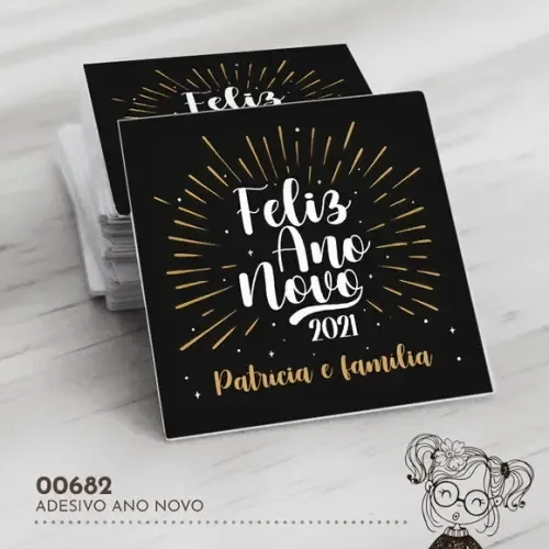 Adesivo Quadrado Feliz Ano Novo - 00682