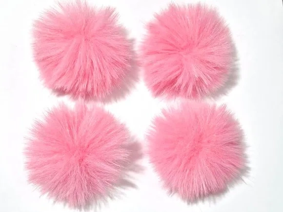 Pompom Rosa Poliéster Pacote com 4 Unidades