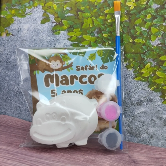 20 Unidades Safári Pintura em Gesso (Gesso Cru + 3 Cores de Guaches e Pincel)