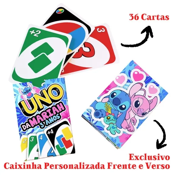 Lembrança Criativa Tema Stitch com Cartas Personalizadas Uno