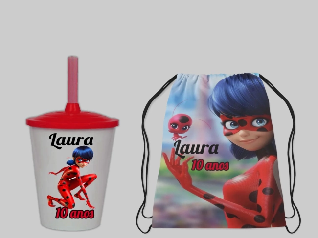 Kit Mochila e Copo Twister personalizado Miraculus