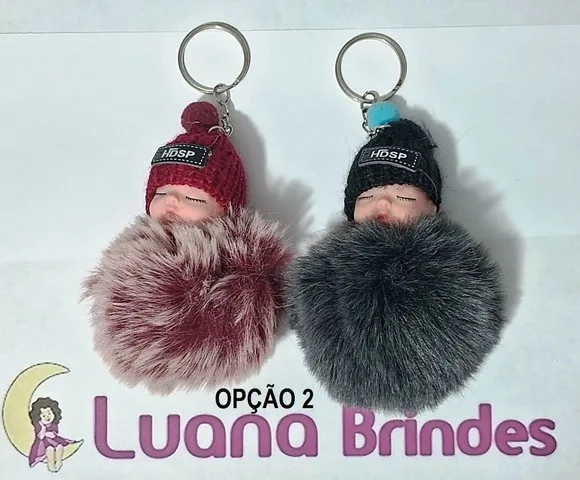 Chaveiro Boneca Pompom 7cm Pacotes com 2 Peça Variados