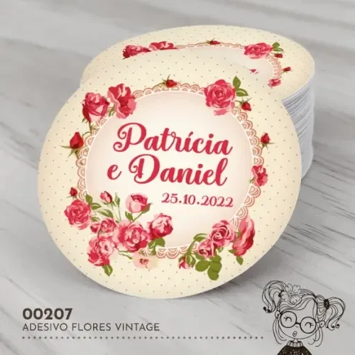 Adesivo Redondo Flores Vintage - 00207