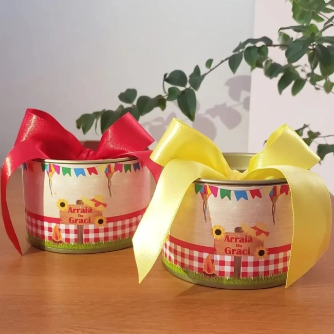 Lembrancinha de festa junina tubolata 5x7 Tampa Metalizada Dourada