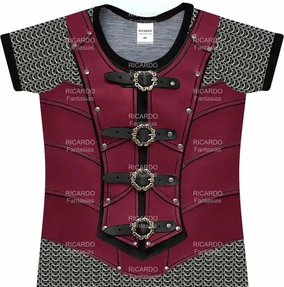Blusa Adulto Fantasia Guerreiro Medieval de Armadura e Cota de Malha
