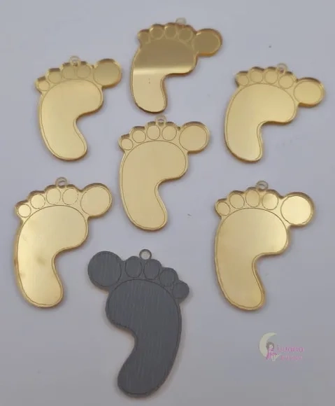 Pingente Pezinho de Acrílico Espelhado Dourado-pct c/6 un