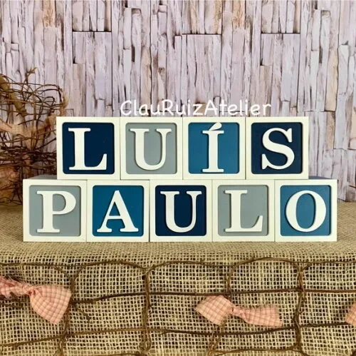 Decoração Bebê - Cubos 6x6cm Ts Nome com Moldura